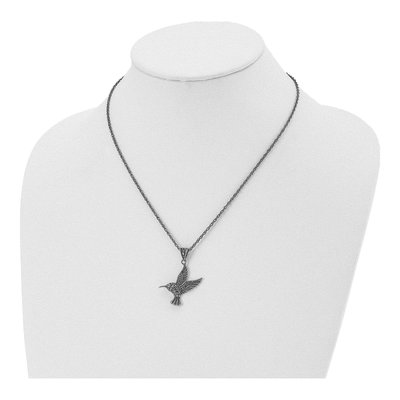 Stainless Steel Marcasite Hummingbird Pendant Necklace – view 5