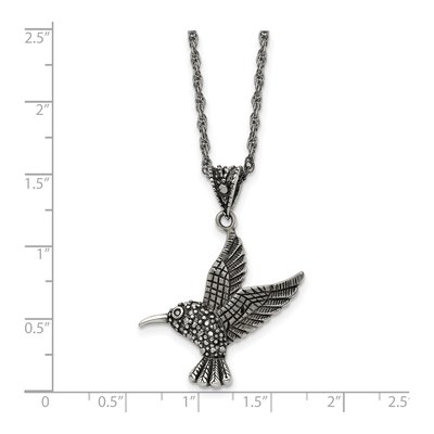 Stainless Steel Marcasite Hummingbird Pendant Necklace – view 6