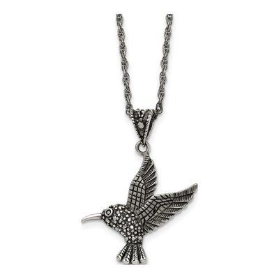 Stainless Steel Marcasite Hummingbird Pendant Necklace