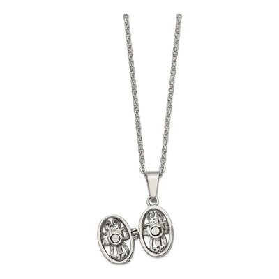 Stainless Steel Oval Prayer Box Pendant Necklace – view 4