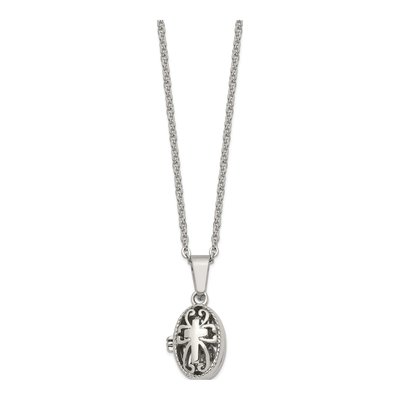 Stainless Steel Oval Prayer Box Pendant Necklace