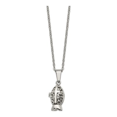 Stainless Steel Fish Prayer Box Pendant Necklace