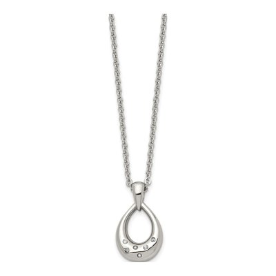 Stainless Steel CZ Teardrop Pendant Necklace – view 4