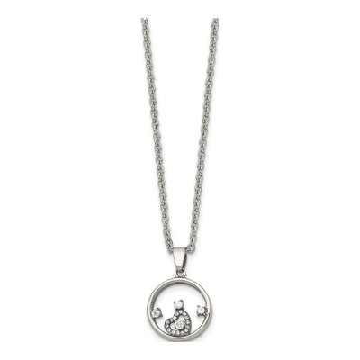 Stainless Steel CZ Circle Heart Pendant Necklace – view 4