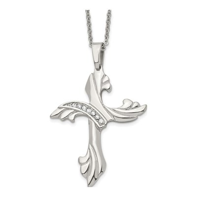 Stainless Steel CZ Cross Pendant Necklace