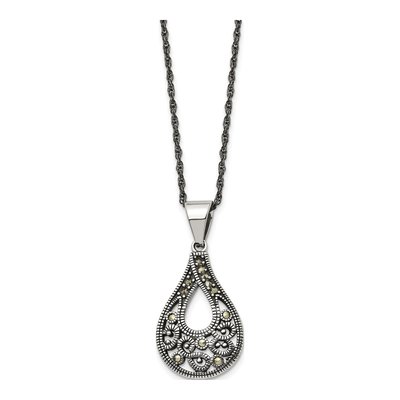 Stainless Steel Marcasite Teardrop Pendant Necklace – view 4