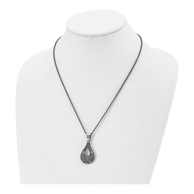 Stainless Steel Marcasite Teardrop Pendant Necklace – view 5
