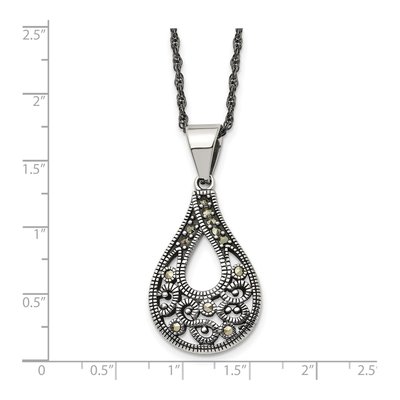 Stainless Steel Marcasite Teardrop Pendant Necklace – view 6