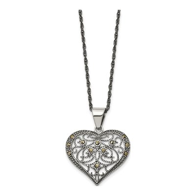 Stainless Steel Crystal Marcasite Heart Pendant Necklace – view 4