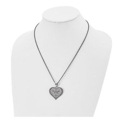 Stainless Steel Crystal Marcasite Heart Pendant Necklace – view 5