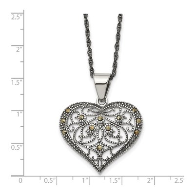 Stainless Steel Crystal Marcasite Heart Pendant Necklace – view 6