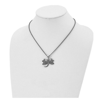 Stainless Steel CZ Dragonfly Marcasite Pendant Necklace – view 5