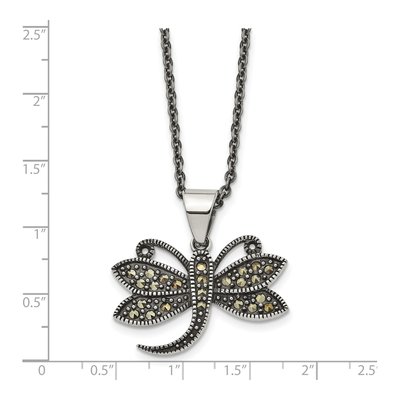 Stainless Steel CZ Dragonfly Marcasite Pendant Necklace – view 6