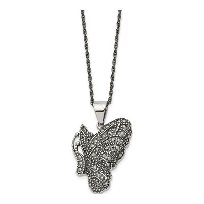 Stainless Steel Marcasite Butterfly Pendant Necklace – view 4