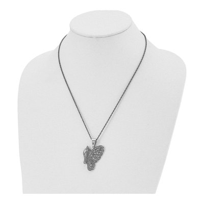 Stainless Steel Marcasite Butterfly Pendant Necklace – view 5