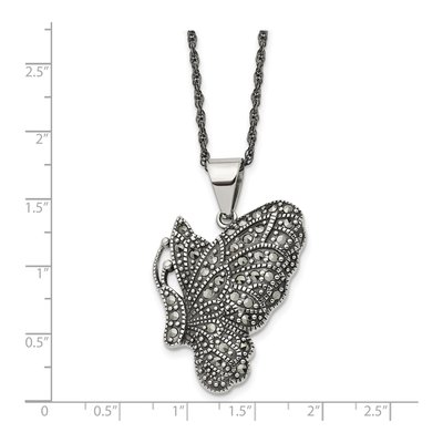 Stainless Steel Marcasite Butterfly Pendant Necklace – view 6