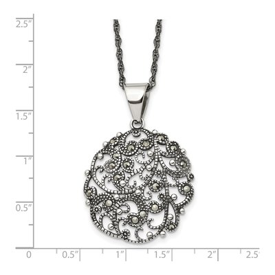 Stainless Steel Crystal Marcasite Circle Pendant Necklace – view 4