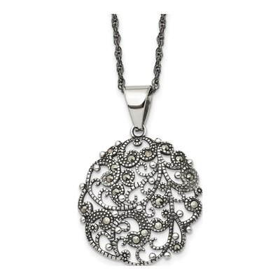 Stainless Steel Crystal Marcasite Circle Pendant Necklace