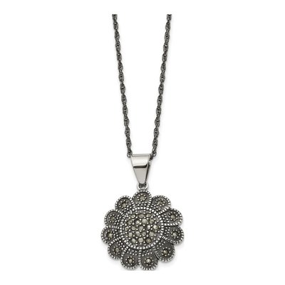 Stainless Steel Marcasite Flower Pendant Necklace – view 4