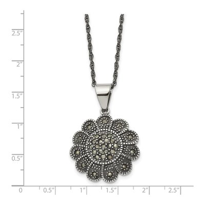 Stainless Steel Marcasite Flower Pendant Necklace – view 6