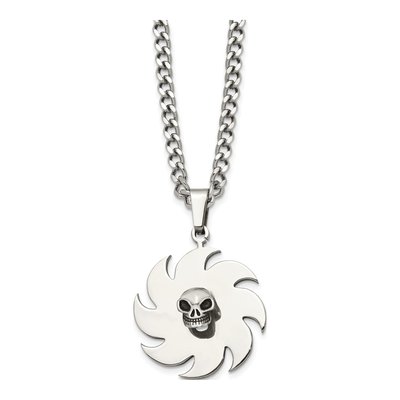 Stainless Steel Skull Saw Blade Pendant Necklace