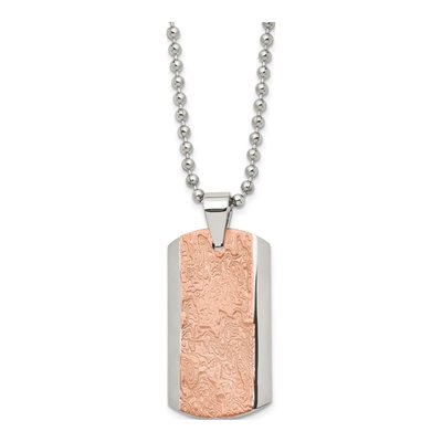 Stainless Steel Brown IP Dog Tag Pendant Necklace