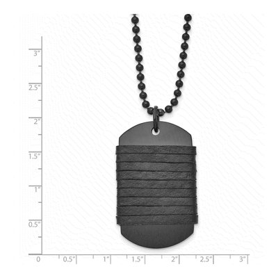 Black Stainless Steel Black Dog Tag Leather Pendant Necklace – view 4