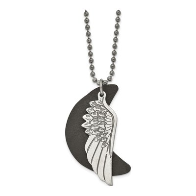 Black Stainless Steel Wing Pendant Necklace