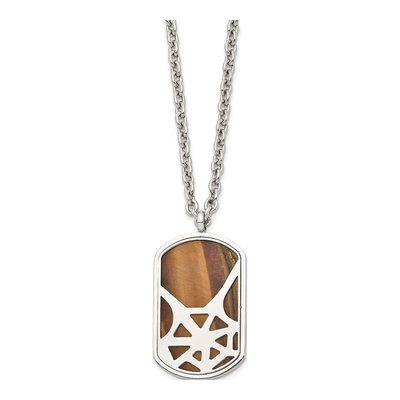 Stainless Steel Tiger's Eye Dog Tag Pendant Necklace – view 4