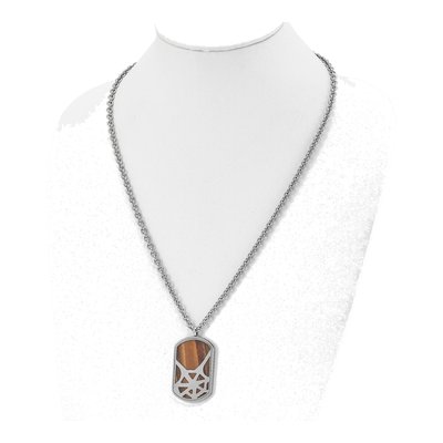 Stainless Steel Tiger's Eye Dog Tag Pendant Necklace – view 5