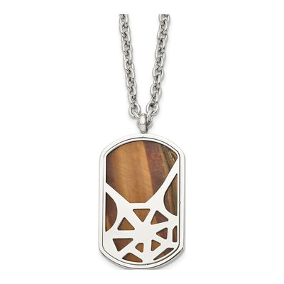Stainless Steel Tiger's Eye Dog Tag Pendant Necklace