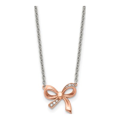 Stainless Steel CZ Bow Necklace
