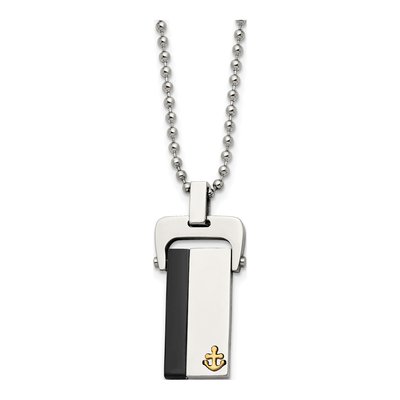 Black Stainless Steel Black Dog Tag Pendant Necklace