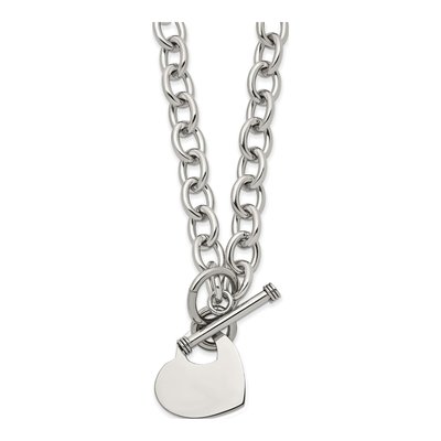 Stainless Steel Heart Toggle Open Link Pendant Necklace