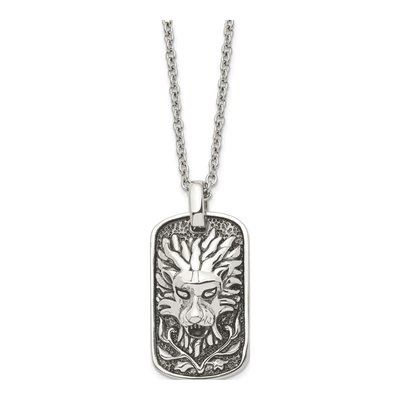 Stainless Steel Lion Dog Tag Pendant Necklace – view 4