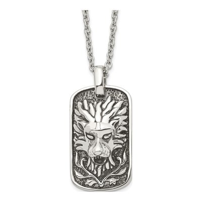 Stainless Steel Lion Dog Tag Pendant Necklace