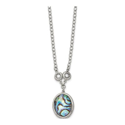 Stainless Steel CZ Abalone Pendant Necklace – view 4