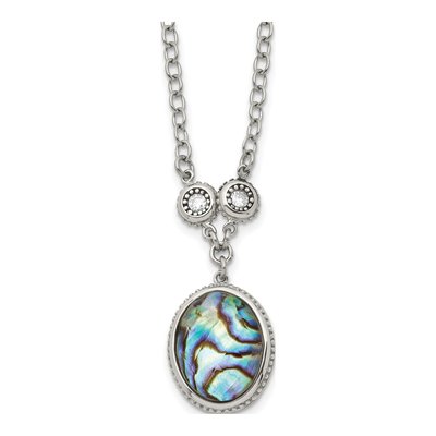 Stainless Steel CZ Abalone Pendant Necklace