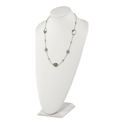 Stainless Steel Mother of Pearl & CZ Necklace – view 5