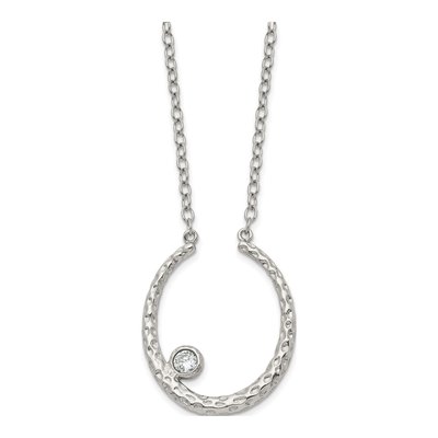 Stainless Steel CZ Textured Necklace – view 4