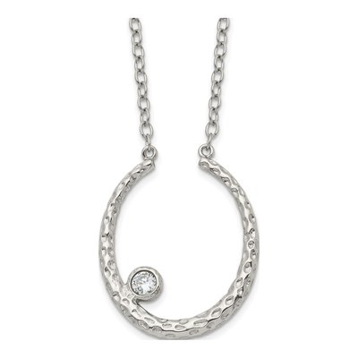 Stainless Steel CZ Textured Necklace
