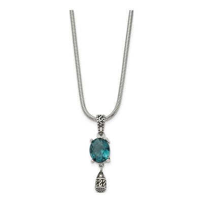 Stainless Steel Blue Glass Pendant Necklace – view 4