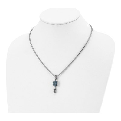 Stainless Steel Blue Glass Pendant Necklace – view 5