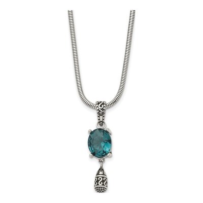 Stainless Steel Blue Glass Pendant Necklace