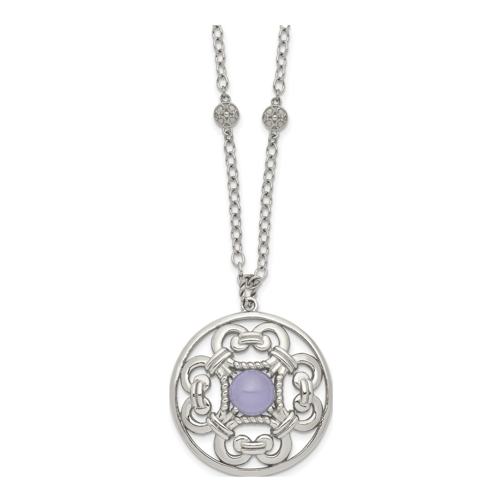 Stainless Steel Purple Chalcedony Pendant Necklace