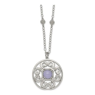 Stainless Steel Purple Chalcedony Pendant Necklace