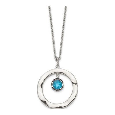 Stainless Steel Blue Glass Circle Pendant Necklace – view 4