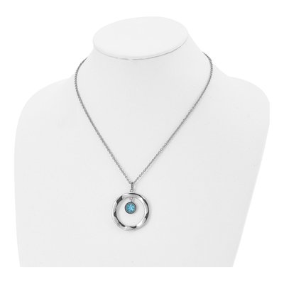Stainless Steel Blue Glass Circle Pendant Necklace – view 5