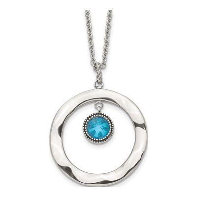 Stainless Steel Blue Glass Circle Pendant Necklace