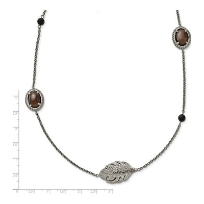 Stainless Steel Onyx & Smoky Quartz Leaf Necklace – view 5
